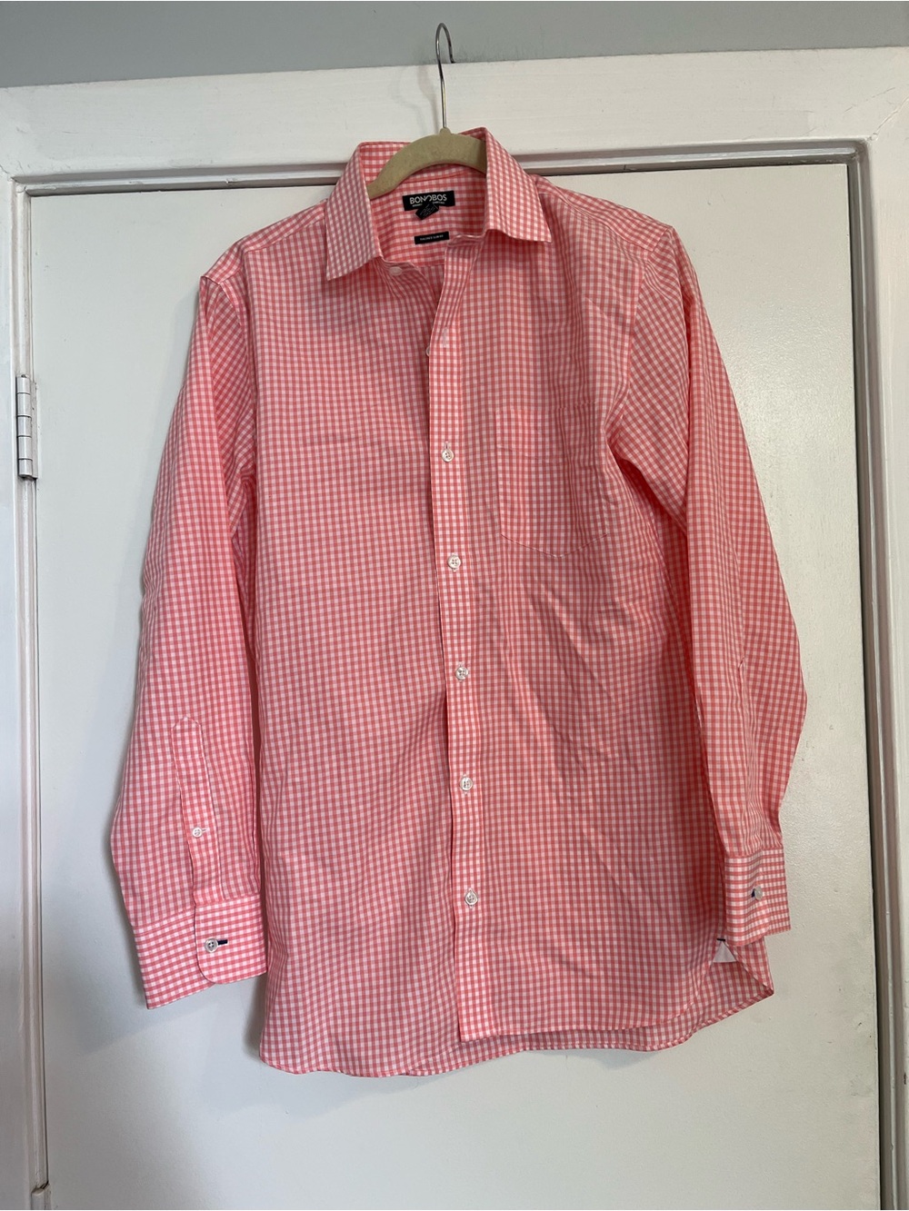 Bonobos Men’s Pink White Gingham Dress Shirt checkered size 15